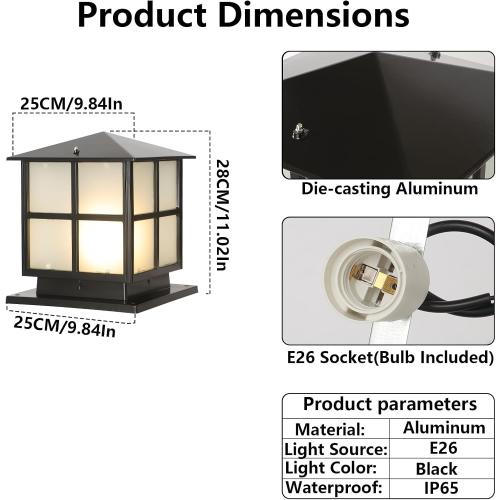 SLAWA Outdoor Post Lights Fixture, Modern Yard Entry Outdoor Column Lights with Aluminum Housing, Patio Pillar Lights Outdoor with Tempered Glass, IP65 Waterproof