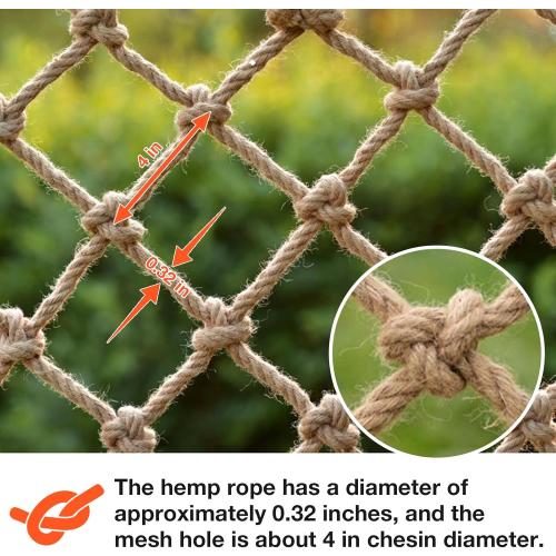 Hemp Rope Net (4ft x 16ft) Heavy Duty Natural Jute Rope Climbing Safety Netting for Balcony, Stairs, Fence, Garden, Playground Protection & Indoor/Outdoor Decor