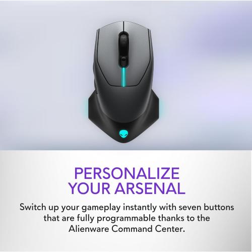 Alienware Wired/Wireless Gaming Mouse AW610M - 16000 DPI Optical Sensor, 350 Hour Rechargeable Battery, 7 Buttons, 3-ZONE 16.8m AlienFX RGB Lighting, Ergonomic - Dark Side of the Moon