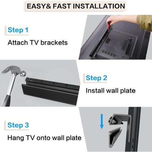 No Drill Drywall TV Mount, No Stud TV Wall Mount for 32-75 Inch Most Brand TVs up to 150lbs, Easy Install no Stud Studless TVs Wall Mount, Included All Hardware-Level Bubble Meter
