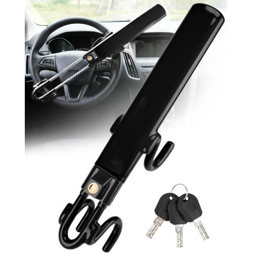 Tevlaphee Steering Wheel Lock Anti-Theft Car Device Heavy Duty Security Car Lock Antitheft Locking Devices Great Deterrent Adjustable Car Wheel Lock Anti Theft for Vehicle Truck with 3 Keys(Black)