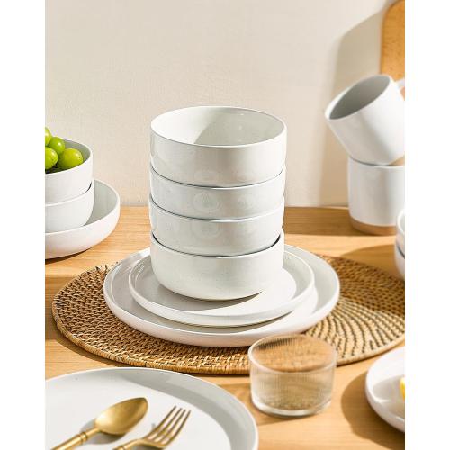 Famiware Milkyway Plates and Bowls Set, 12 Pieces Dinnerware Sets, Dishes Set for 4, White