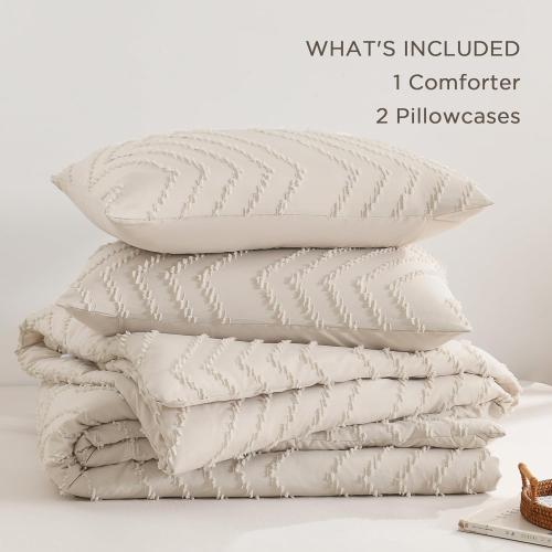 Andency King Size Comforter Set Beige, Boho Cream Soft Warm Tufted Neutral Bedding Comforter Sets for King Size Bed, 3 Pieces Aesthetic Chevron Farmhouse Cute Bohemian Textured Bedding Set