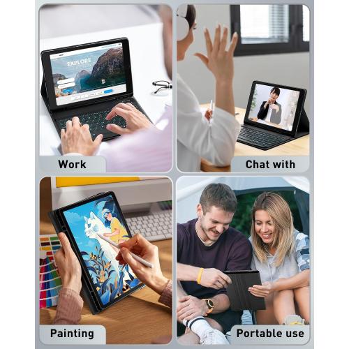 TUNKARMOR for iPad 9th / 8th / 7th Generation 10.2 inch & iPad Air 3rd Gen & iPad Pro 10.5 inch Case with Keyboard 7 Color Backlit - Built in Pencil Holder with Mouse (Black)