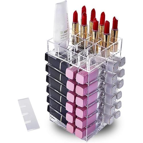 HBlife Lipstick Holder, Acrylic Rotating 64 Lipstick Tower Organizer Spinning Lipgloss Holder with Removable Dividers
