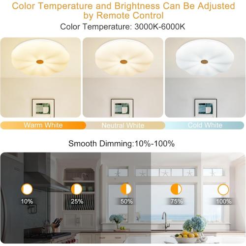 DLLT 48W Dimmable LED Flush Mount Ceiling Light, 20 Inch Close to Ceiling Light Fixtures with Remote, Modern Flower Cream Ceiling Lamp for Living Room Dining Room, 3000K-6000K Color Changeable, Timing