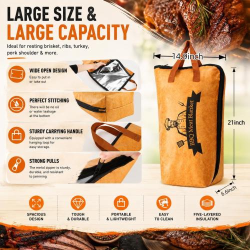 Bolycen 21 in BBQ Blanket for Resting Meat, Insulated Meat Resting Bag