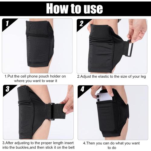 Jadive 2 Packs Cell Phone Leg Straps Leg Phone Holder Arm Smartphone Band Non Slip Ankle Wallet Calf Straps Adjustable Arm Pouch for Women Men Running Hiking Equestrian Motorcycle(Black)