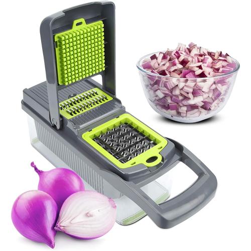 Vegetable Chopper, Multifunctional Vegetable Slicer Cutter Mandoline Slicer Cheese Grater Onion Chopper Potato Slicing Tool for Veggie Fruit Cheese, Includes 7 Interchangeable Cutting Blades