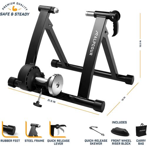 Alpcour Bike Trainer Stand for Indoor Riding – Portable Foldable Magnetic Stainless Steel Indoor Trainer, Noise Reduction, 6 Resistance Settings & Bag – Stationary Exercise for Road & Mountain Bikes