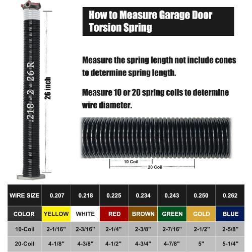 Garage Door Torsion Spring Set, Pair of 2 Electrophoresis Coated Garage Door Spring Replacement with 2 Non-Slip Winding Bars and Bearing, Minimum 16000 Cycles (.218x2x26)