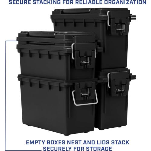 Sheffield 12790 2-Pack Ammo Storage Box, Stackable .30 Cal Field Boxes, Water and Dust Resistant, Lockable Storage Box with Handle, Secures Hunting Gear, Supplies, and Bullets, Made in The USA, Black