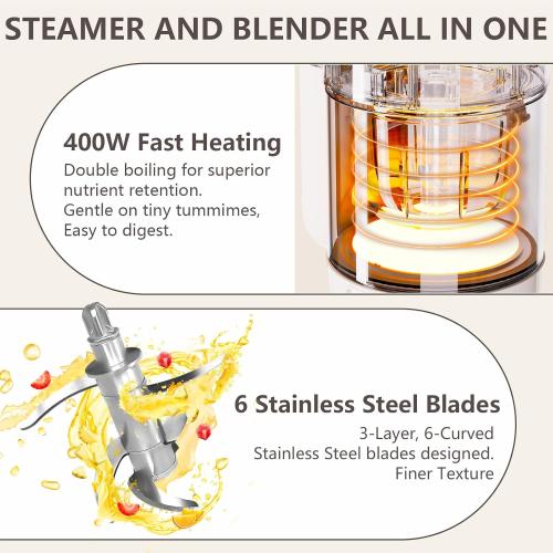 Baby Food Maker Glass 12oz Steamer and Blender Glass Reservoir & Bowl 9 in 1 Baby Puree Maker with Stainless Steel Blades Dishwasher Safe Food Blender, Timer, Recipe