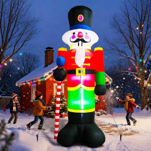 8FT Tall Christmas Inflatable Nutcracker Soldier, Christmas Inflatables Soldier Guard Blow up with Build-in LED Lights, Fan and Anchor Ropes, Outdoor, Party, Yard, Garden, Lawn Xmas Decoration