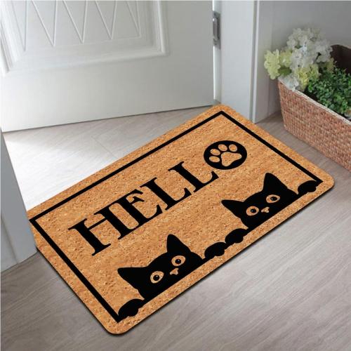 Funny Welcome Mat Personalized Front Porch Mat Decor Rugs with Rubber Back 30(L) x 18(W Black Peeking Cat Hello Doormat for Entrance Way Monogram Mats for Front Door No Slip Kitchen Rugs and Mats