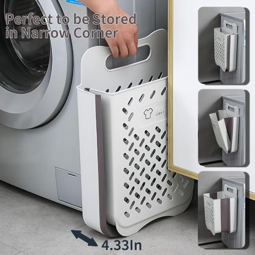 Plastic Collapsible Hanging Laundry Baskets with Carry Handle, Space-Saving Wall Hanging Laundry Basket Durable Tall Folding Plastic Laundry Hamper Waterproof Dirty Clothes Organizer XL L