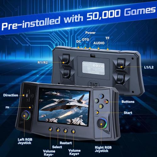 2025 Upgraded Handheld Game Console, 4.5 Inch IPS Screen, 50000 Preloaded Games, 256GB Storage, 4000mAh Battery, Portable Retro Gaming Device (Black)