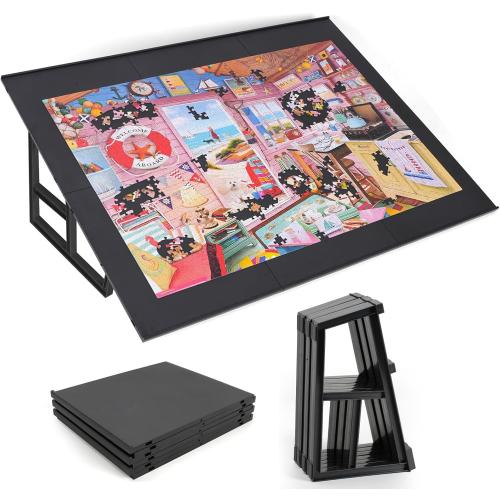 WELGEE  Tilting Puzzle Board with Stand, 31” x 24” Lightweight Portable Puzzle Table for Adults & Seniors, DIY Customizable Puzzle Accessory Only 3.5 lbs (Black)