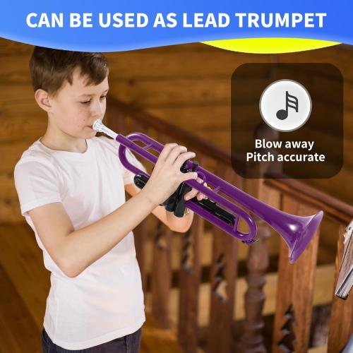 Professional Plastic Bb Trumpet Student Trumpet Set for Student Beginner With 7C Mouthpiece and 3C Mouthpiece Bb Trumpet Instrument Purple, PM160