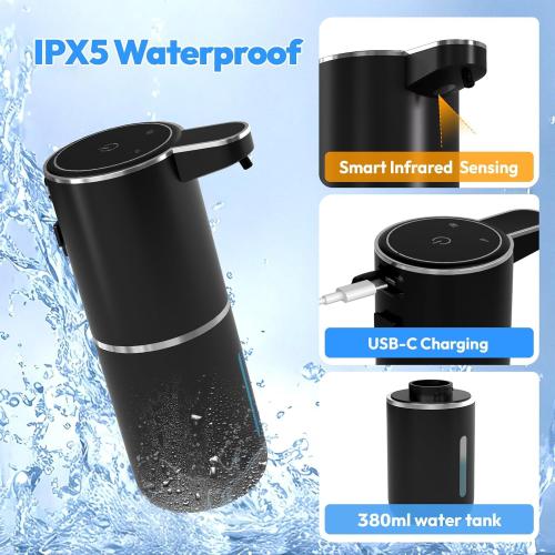 2 Pack Automatic Foaming Soap Dispenser,Touchless Foam Soap Dispenser,12.8oz Rechargeabled Wall Mounted Smart for Bathroom and Kitchen Dish Soap,Easy for Toddlers(Black)