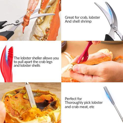 Stainless Steel Seafood Cracker Tool Set With Lobster Sheller,Crab Crackers Crab Leg Fork Seafood Scissors With Storage Bag,Lobster Tools (21)