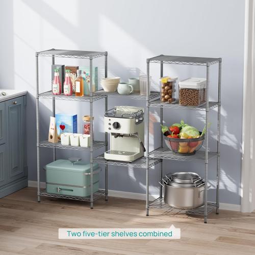 SINGAYE 5 Metal Shelves Wire Shelving Storage Shelf Adjustable Unit Pantry | 5 Tier Kitchen Laundry Room Organization Home Pantry Closet Bathroom Organizers Garage Rack 14 D x 24 W x 59.5 H Gray