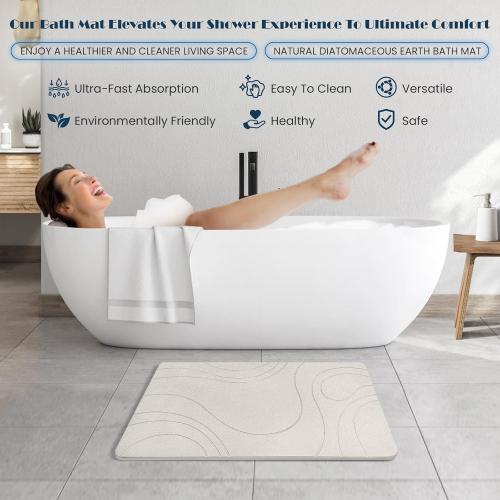 Stone Bath Mat Quick Dry Diatomaceous Earth Bath Mat Non-Slip Shower Stone Bathmat Super Absorbent Water Diatomite Bathroom Floor Pad Elegant,Natural,Esay to Clean (Flow Line-Beige)