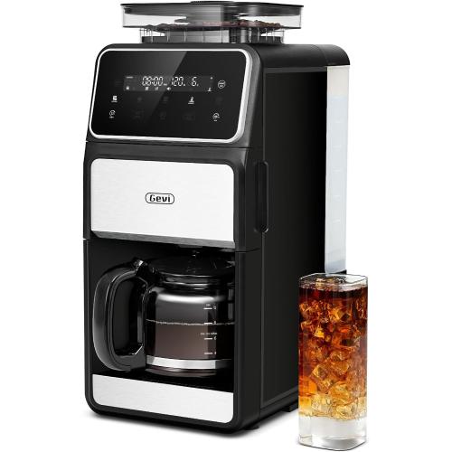 Gevi 10 Cup Drip Coffee Maker with Built-in Grinder, Grind ＆ Brew Burr Combo Coffee Machine with Touch Screen, Programmable, 4-Hour Warm Plate, Permanent Filter, Coffee Carafe
