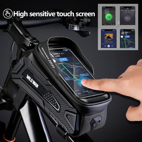 WILD MAN Bike Bag Bike Phone Bag EVA Waterproof Front Frame bag Top Tube Handlebar Bag Bicycle bag Bike Accessories Holder Compatible Phones Under 6.8(Black)