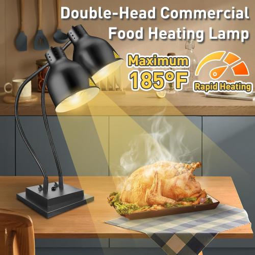 Food Heat Lamp,Commercial Food Warmer Lamp,Portable Electric Heat Lamp for Food,Dual Head Food Warming Light for Catering Food Service Restaurant Buffet Kitchen with Extra Bulb