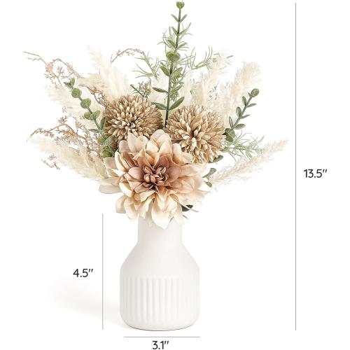 Mkono Small Artificial Flowers in Ceramic Vase 13.5 Centerpieces Coffee Table Decor,