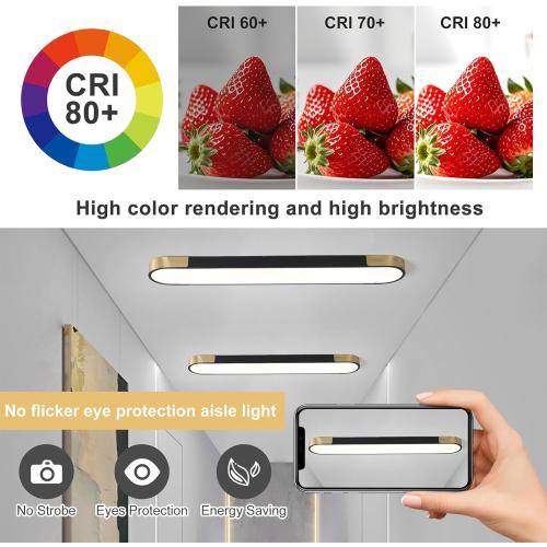 Qcyuui 4FT LED Light Fixture 60W Dimmable Led Ceiling Light Black and Gold Flush Mount Ceiling Light Modern Light Fixtures Ceiling for Kitchen Closet Garage Office Hallway