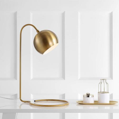 Safavieh Lighting Collection Bartolo Brass Gold 22-inch Bedroom Living Room Home Office Desk Dorm Study Nightstand Task Table Lamp (LED Bulb Included)
