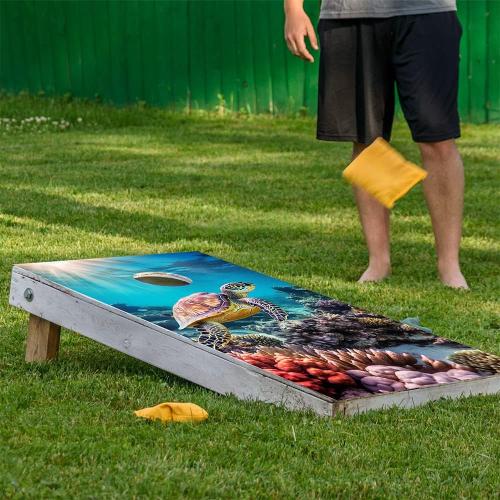 Lone Star Art Cornhole Board Wraps and Decals for Boards Set of 2 Skins Vinyl Covers Sticker - Sea Turtles in Ocean Under Sea World Beach Cornhole Decal for Boards Covers Sticker Cornhole Vinyl Wraps