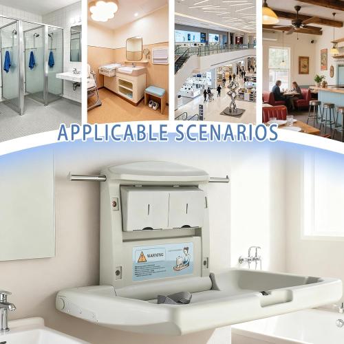 Fold-Down Baby Changing Station - Wall-Mounted, Space-Saving Design with Safety Straps for Commercial & Residential Restrooms (Horizontal Version)