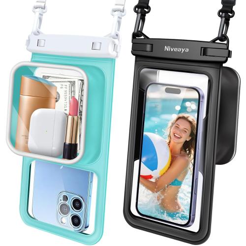 Niveaya Large Waterproof Phone Pouch, Up to 8.5, 2 Pack-Black & Green