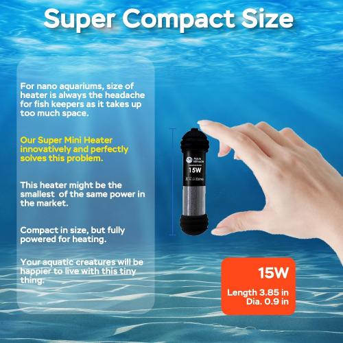 AquaMiracle 15W Dual LED Display Small Aquarium Heater for 1-3 Gal Tanks