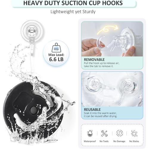 VIS'V Suction Cup Hooks, Small Shower Suction Hooks, Heavy Duty, Removable and Reusable, Clear, 2 Pcs