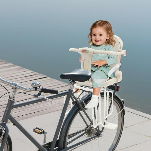 Rear Child Bike Seat, Back Mounted Kid's Bike Seat with Armrest Foot Pedals, Backrest Angle Adjustable, Rear Child Carrier Bike Chair for Children 1~8 Years, Load 66.14 lbs Coffee‼️incomplete‼️
