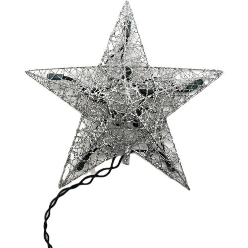 10.5 Lighted Silver Glittered Wire Star Christmas Tree Topper - Clear Lights
