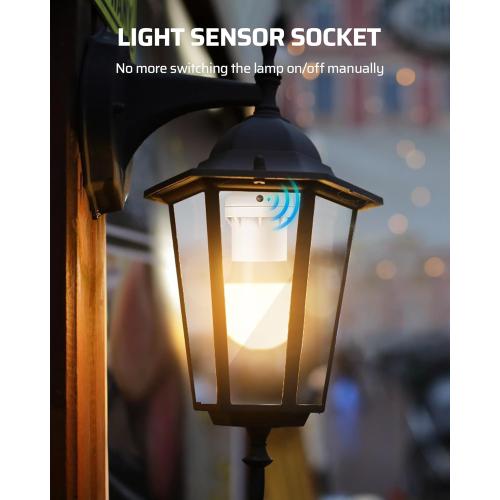 DEWENWILS Light Sensor Socket, E26/E27 Socket Adapter, Automatic Dusk to Dawn Sensor Socket for Porch/Wall Light Fixtures, Compatible with Incandescent/CFL/LED/Halogen, 2 Pack, White, ETL Listed