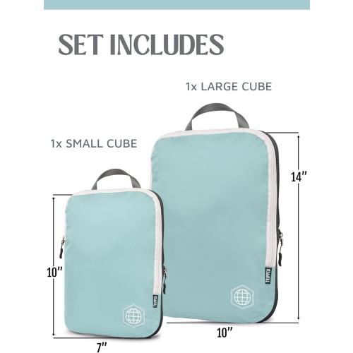 Compression Packing Cubes for Travel, 2-Piece Lightweight Packing Cubes Set for Carry-On Luggage & Backpacks – TRIPPED Travel Gear (Dusty Teal/White)