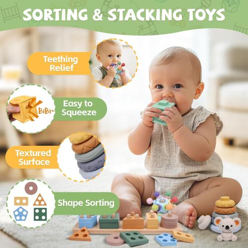 Montessori Baby Toys Set for 9-18 Months, Infant Sensory Toys Color Learning and Musical Enlightenment