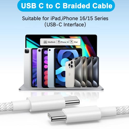 iPhone 17 16 Charger Fast Charging,Apple iPhone USB C Fast Charger Block,2Pack 6FT Type C USB C to C Woven Cable Cord for iPhone 17/17 Pro Max/17 Pro/Air/16 Pro Max/16 Pro/15 Pro Max,iPad Pro/Air/Mini