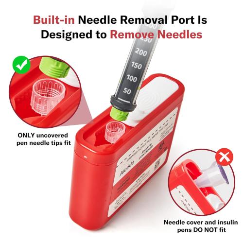 Alcedo Portable Sharps Container for Travel and Home Use (3-Pack), Small 0.1L Container for Diabetes Insulin Pen Needle Disposal, Mini Sharps Box, Medical Grade