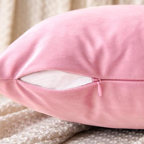 EMEMA Pack of 2 Velvet Throw Pillow Covers Decorative Square Pillowcase Soft Solid Cushion Case for Sofa Bedroom Chair Car 18x18 Inch Bright Pink