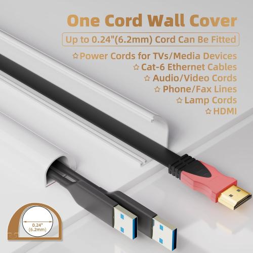 39 Side Open One Cord Hider (<1/4) for Wall Mounted Tv,Extension Flexible Cable Cover to Hide Conceal Cords Along Wall,Wire Raceway Management Cable Concealer Channel,Electric Cord Organizer,White