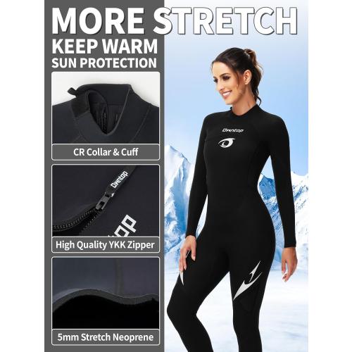 Owntop Wetsuit 5mm Neoprene Diving Suit for Mens Womens - Thicken Full Wet Suit, Back Zip Long Sleeve UPF50  Keep Warm Swimwear for Scuba Surfing Swimming Diving Snorkeling Water Sports