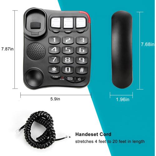WHITE Large Button Corded Phone for Seniors - Photo Speed Dial, Volume Control, Speakerphone, Extra-Long Cord, Flash Alert, Easy-to-Use Desk Telephone，Suitable for Multiple scenarios