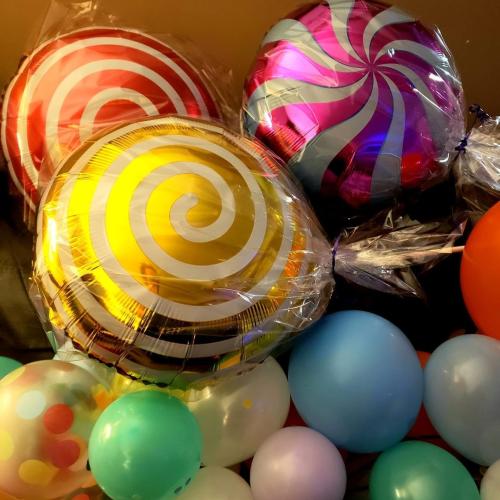 Sweet Candy Balloon Set Candies Theme Swirl Helium Mylar Foil Balloons Party Birthday Decor Supplies Round Daughters 12 Pcs Christmas